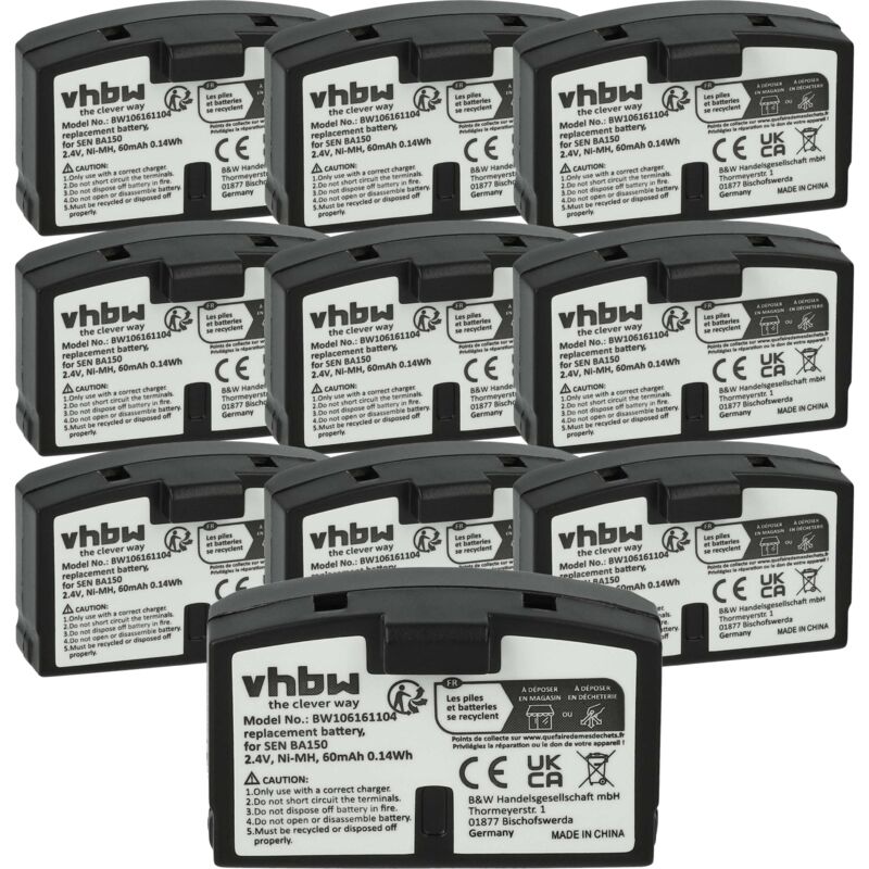 Vhbw - 10x Batterie remplacement pour Williams Sound bat AP97A, AP97A pour casque audio, écouteurs sans fil (60mAh, 2,4V, NiMH)