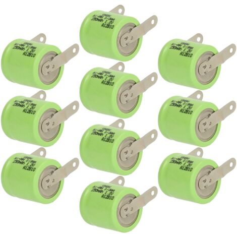 vhbw 10x Batteries remplacement pour 1/3AA pour modéle RC (250mAh, 1,2V, NiMH, vert, avec cosse à souder (U))