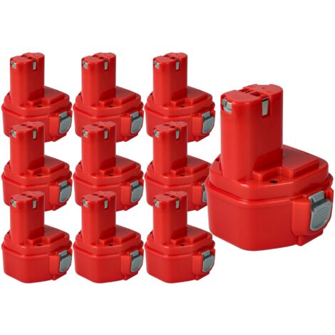 vhbw 10x Battery compatible with Makita 4191DWA, 4191D, 4331D, 4191DZ, 4013DZ, 4331DWAE, 4191DWAE, 4191DWD Power Tools (3000 mAh, NiMH, 12 V)