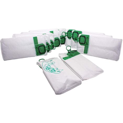 vhbw 10x Bolsa aspiradora compatible con Vorwerk kobold VK140, VK150, VK 140, VK 150 aspiradora - vellón micro, 26 cm x 14 cm, blanco / verde
