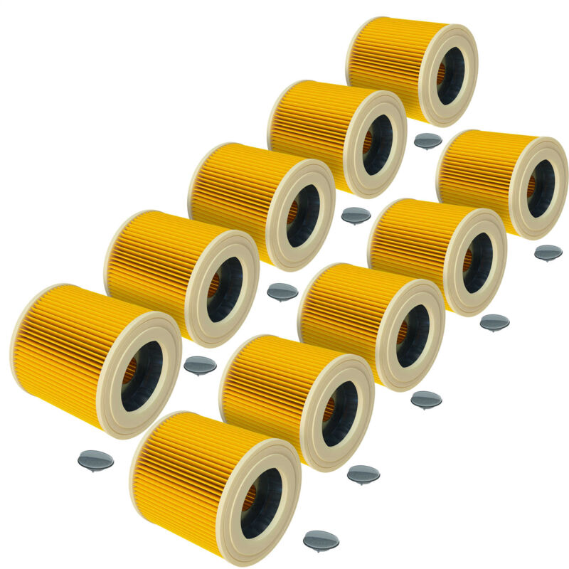 10x Cartridge Filter compatible with Kärcher a 2004, a 2003, a 1000, a 2014 CarVac, a 2024 pt, a 1001, A2000 Vacuum Cleaner - Yellow - Vhbw