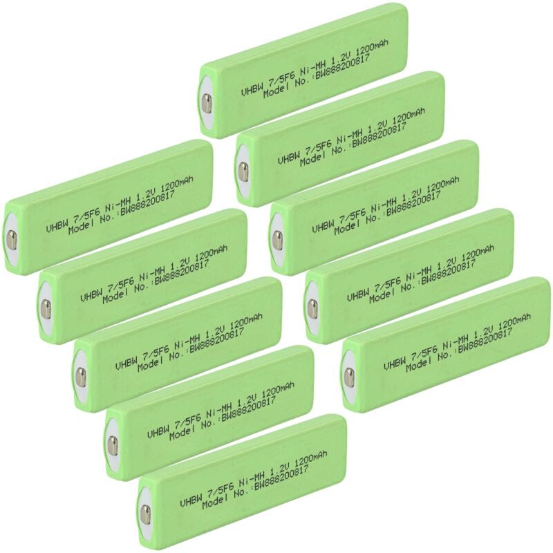 Vhbw - 10x Cellules de batterie compatible avec Sharp MD-MT180, MD-DR77, MD-DR7, MD-DS8 baladeur cd, MiniDisc (1100mAh, 1,2V, NiMH), bouton Top, 7/5F6