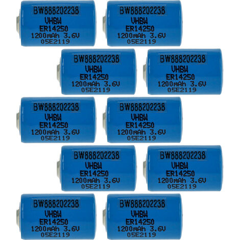 vhbw 10x ER14250 Rundzellenbatterien Ersatz für 6135-99-770-2535, 6ES59800MA11 - Spezialbatterien (1200mAh, 3,6V, Li-SOCl2)