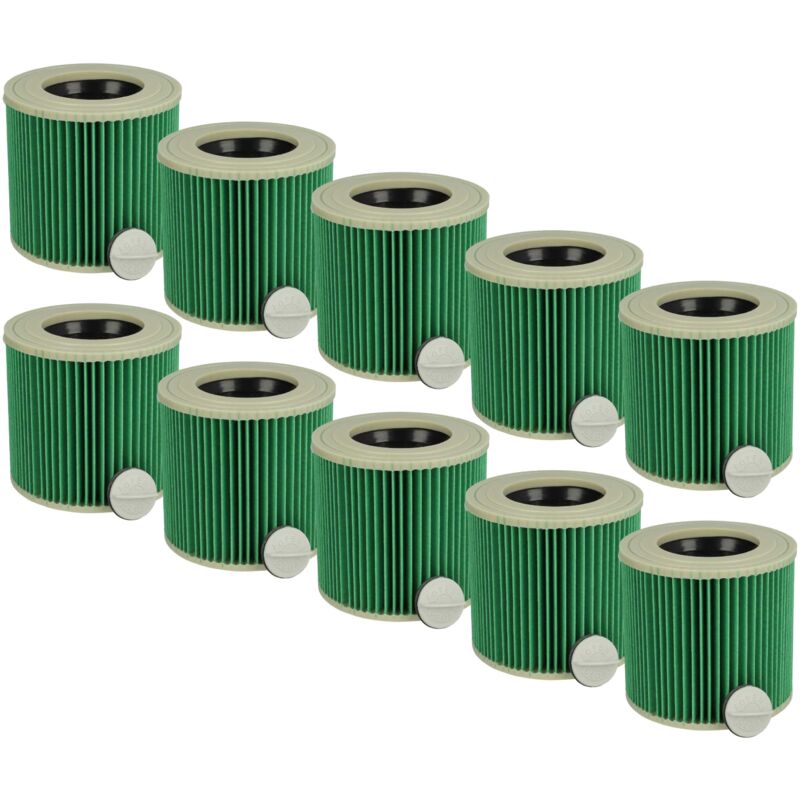 Vhbw - 10x filtre à cartouche compatible avec Kärcher wd 3 Premium Home, wd 3 p Workshop, wd 3 s V-17 aspirateur à sec ou humide - Filtre plissé, vert