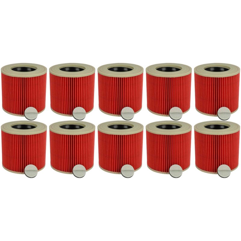 Vhbw - 10x filtre à cartouche compatible avec Kärcher wd 3200 af, wd 3 Battery Premium, wd 3 Battery aspirateur à sec ou humide - Filtre plissé, rouge