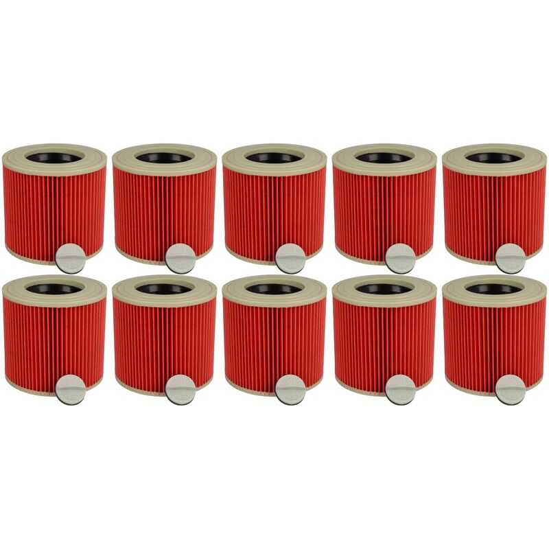 Vhbw - 10x filtre à cartouche compatible avec Kärcher wd 3.5 p Premium, wd 3.600, wd 3.600 mp aspirateur à sec ou humide - Filtre plissé, rouge