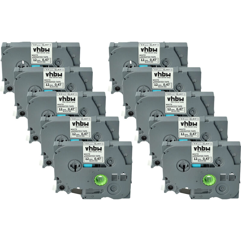 Vhbw - 10x Label Tape compatible with Brother pt D450, D210BK, D400, D400VP, D210VP, D215e Label Printer 8m x 12 mm, Black on White