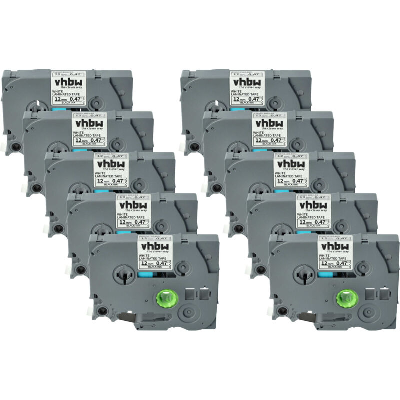 Vhbw - 10x Label Tape compatible with Brother pt ST-5, RL-700S, P700 Label Printer 8m x 12 mm, Black on White