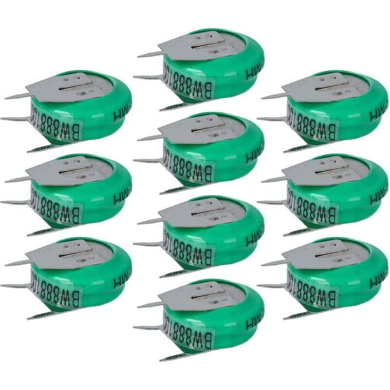 10x NiMH pile bouton de remplacement pour type V80H 3 épingles 80mAh 1,2V convient pour les batteries de modélisme etc. - Vhbw