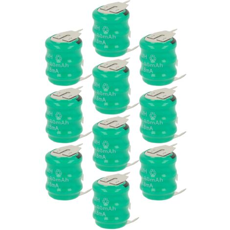 vhbw 10x NiMH replacement button cell battery tab type V80H 3 pins 80mAh 3.6V suitable for model building batteries, solar lights etc.