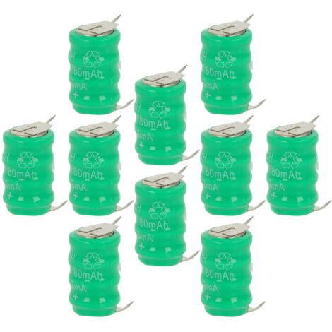 vhbw 10x NiMH replacement button cell battery tab type V80H 3 pins 80mAh 4.8V suitable for model building batteries, solar lights etc.