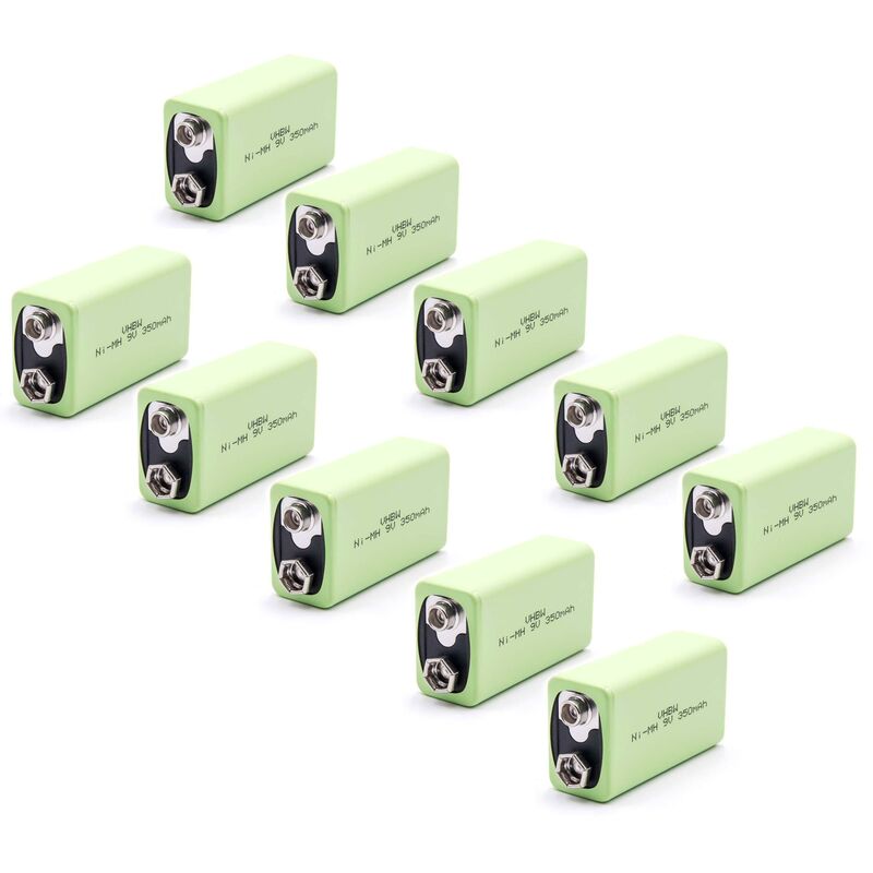 

10x pila de 9V reemplaza 6LR61, MN1604 (350mAh, NiMH) recargable, ready-to-use - Vhbw