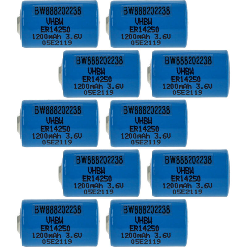 10x Piles au lithium ER14250 remplacement pour 1/2AA, 1770-XZ, 3B26, 418-0076, 60-0576-100 - Piles spéciales (1200mAh, 3,6V, Li-SOCl2) - Vhbw