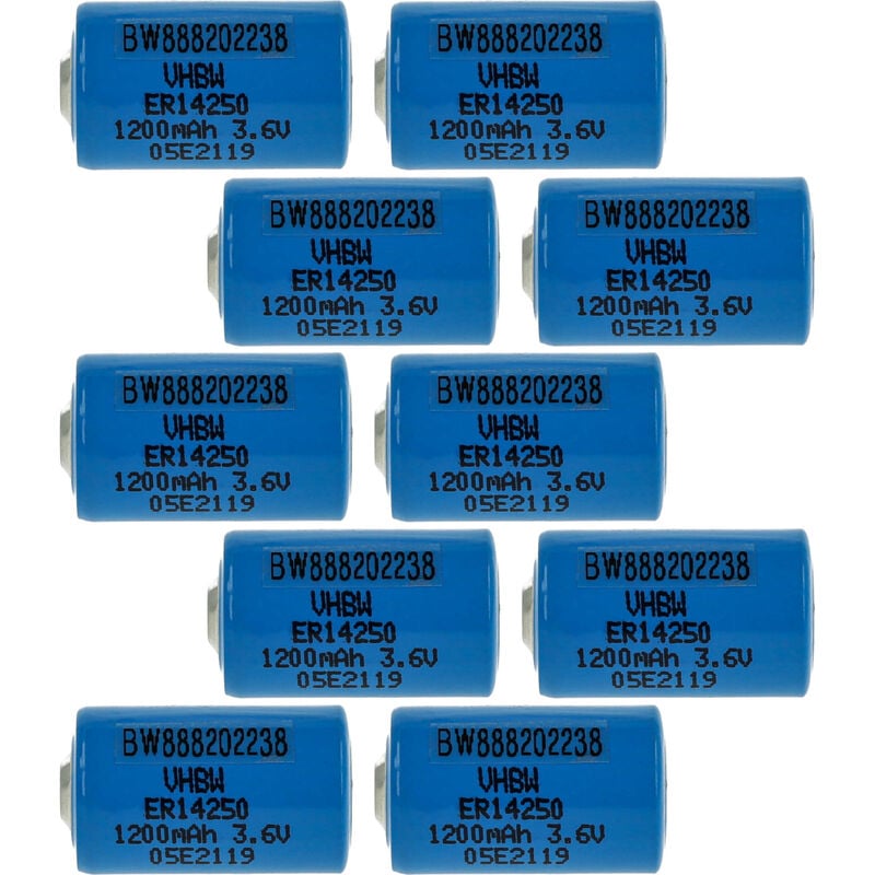 10x Piles au lithium ER14250 remplacement pour ER3S, ER4, LS14250, LS3, T04/41, T04/51 - Piles spéciales (1200mAh, 3,6V, Li-SOCl2) - Vhbw