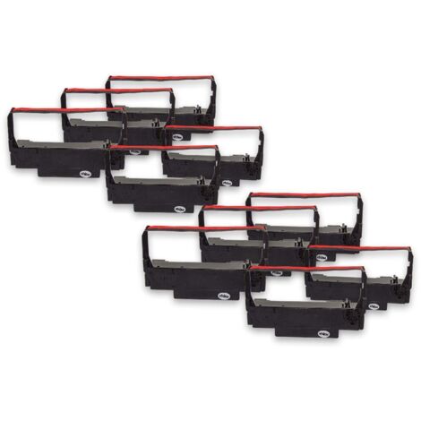 vhbw 10x Ribbon Cartridge compatible with Sharp ER 3210 Dot Matrix, Receipt Printer - Black-Red Ink Ribbon