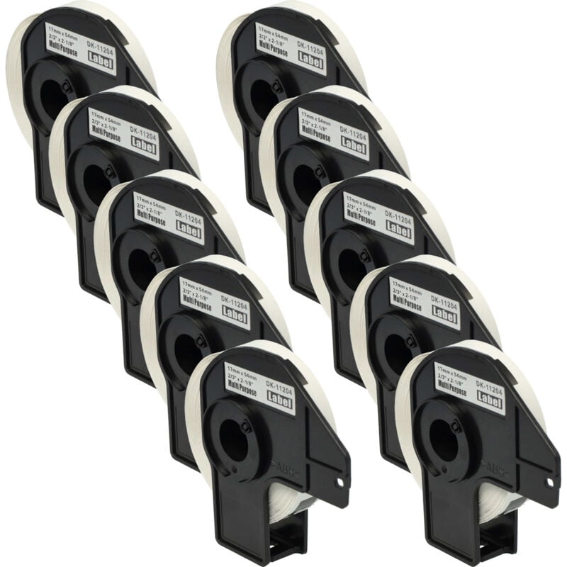 10x Rouleau d'étiquettes + support 17mm x 54mm (400 étiquettes) remplacement pour Brother DK-11204 pour étiqueteuse - Vhbw