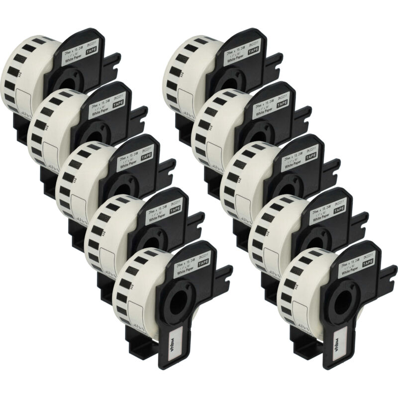 vhbw 10x Rouleau d'étiquettes + support 29mm x 15,24m (1 étiquette) remplacement pour Brother DK-22211 pour étiqueteuse