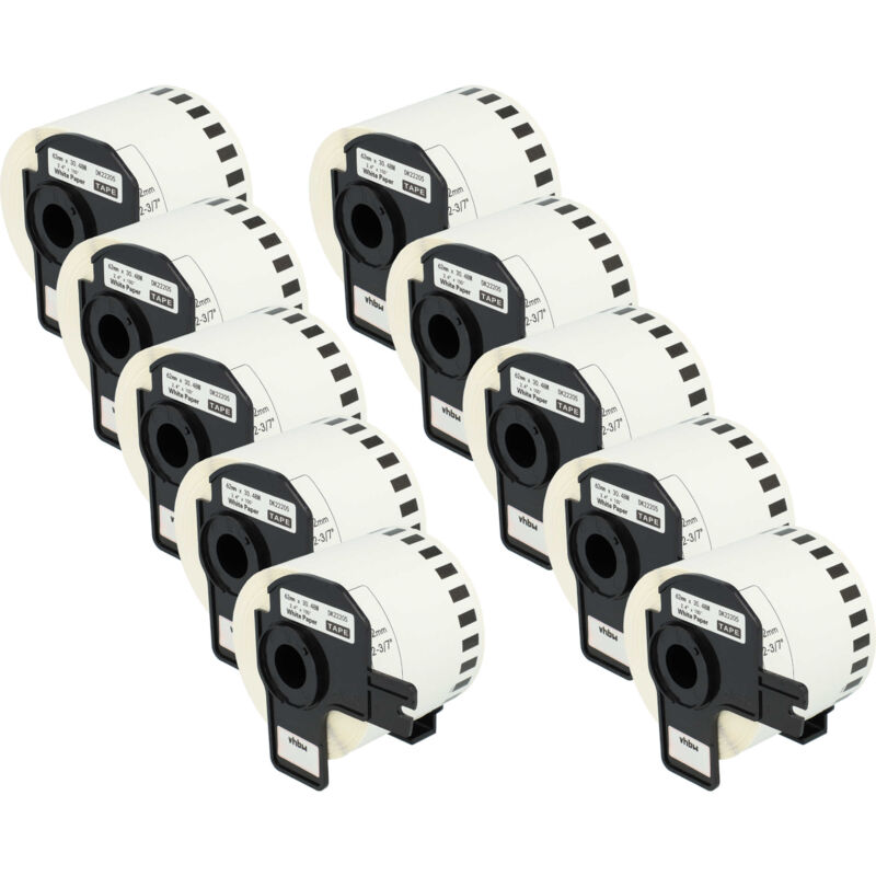 10x Rouleau d'étiquettes + support 62mm x 30,48m (1 étiquette) compatible avec Brother pt QL-650, QL650TD, QL-700, QL-710 étiqueteuse - Vhbw