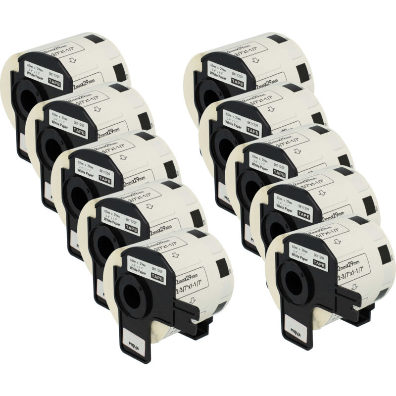 10x Rouleau d'étiquettes autocollantes pour Brother P-Touch QL-1050, QL-1050N, QL-1060, QL-1060N, QL-500, QL-500A, QL-500BS comme DK-11209. - Vhbw
