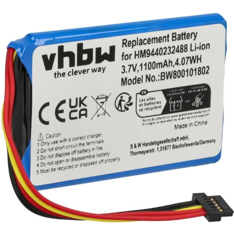 vhbw 1x Akku Ersatz für TomTom VF1A, HM9440232488, AHL03711012 für GPS Navigation Navi (1100 mAh, 3,7 V, Li-Ion)