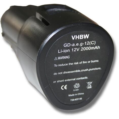 vhbw 1x batteria compatibile con AEG BBH12, BBS 12C, BLL12C, BLL 12C, BS12C, BS 12C, BS12C2 attrezzi da lavoro (2000 mAh, Li-Ion, 12 V)