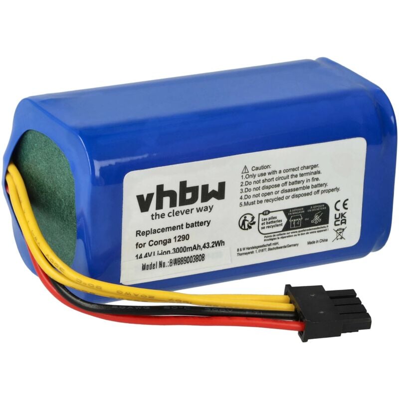 Image of vhbw 1x batteria compatibile con Cecotec Conga 1490, 1590, 780T, 1390, 1290, P2, P1, KA760, 790T, P3 home cleaner (3000mAh, 14,8V, Li-Ion)