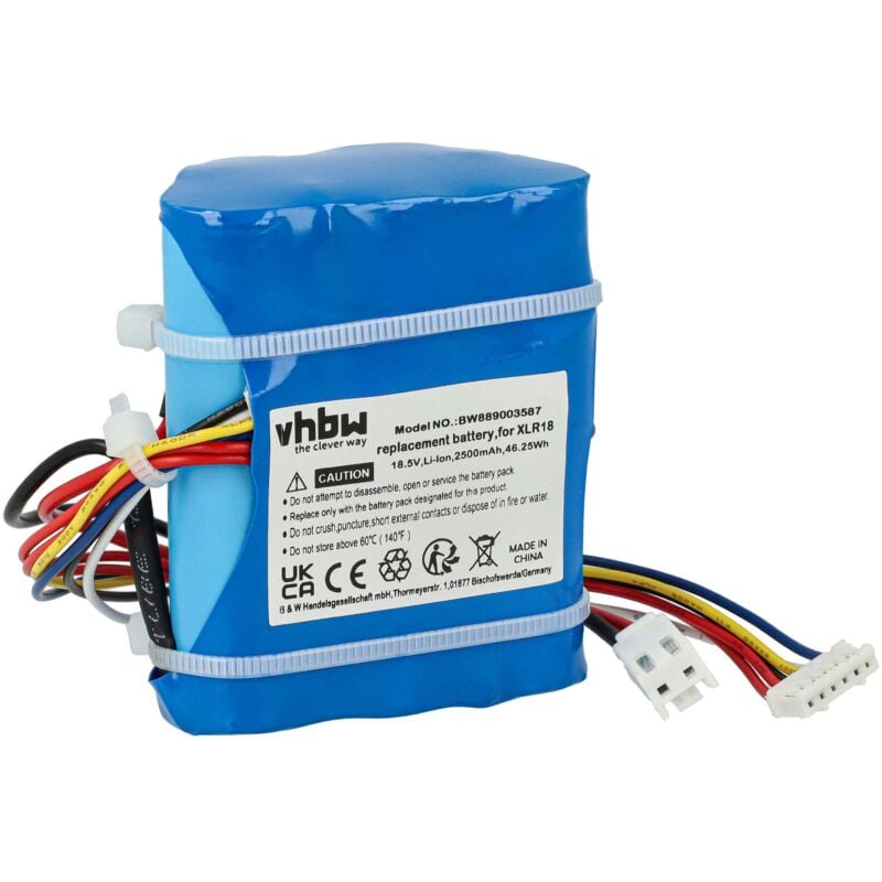 1x Batterie compatible avec DeLonghi Colombina XLR18LM.BL, XLR18LI.GR, XLR18LI, XLR18LM aspirateur (2500mAh, 18,5V, Li-ion, sans boîtier) - Vhbw