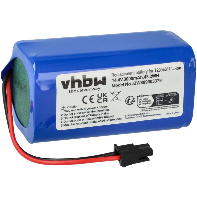 Vhbw - 1x Batterie compatible avec Eufy L35 hybrid Plus, L35 hybrid, LR20, LR30 hybrid Plus, LR30 hybrid robot électroménager (3000mAh, 14,4V, Li-ion)