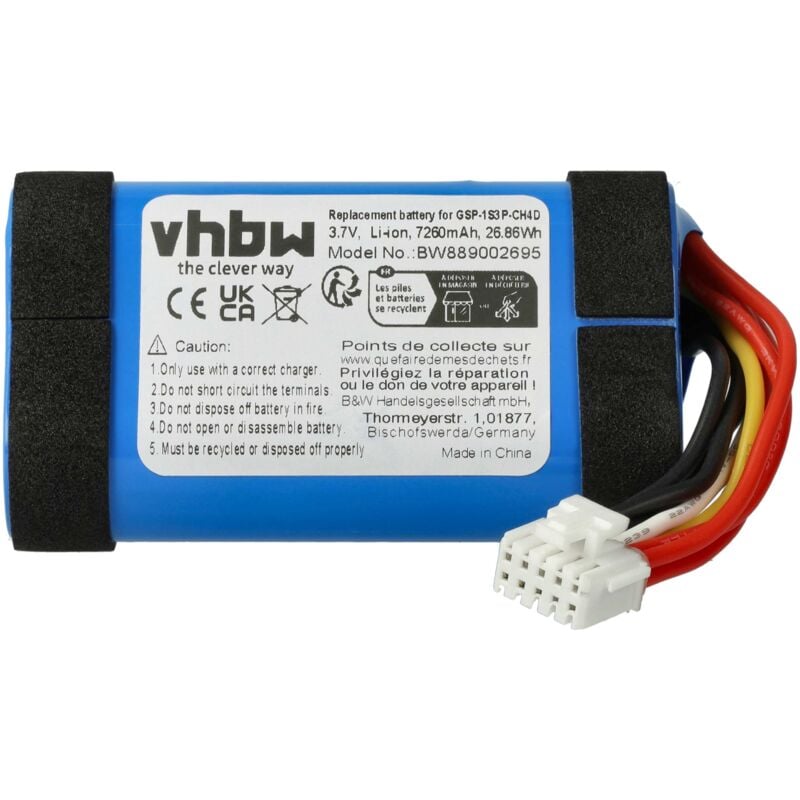 Vhbw - 1x Batterie compatible avec jbl Pulse 5 haut-parleurs, enceintes portatives (7260mAh, 3,7V, Li-ion)
