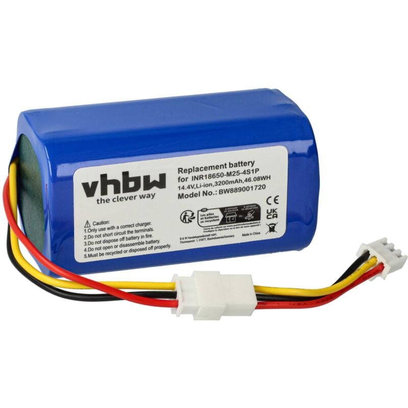 Vhbw - 1x Batterie compatible avec Proscenic 820P, 800T, PR-830S, PR-820T, PR-800T, 820T, 830T, 820S robot électroménager (3200mAh, 14,4V, Li-ion)