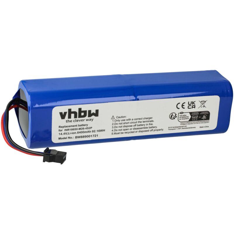 vhbw 1x Batterie compatible avec Proscenic M8 Pro, U6, M7 Max, Ultenic T10, M7 Pro, M6, M7 LDS robot électroménager (6400mAh, 14,4V, Li-ion)