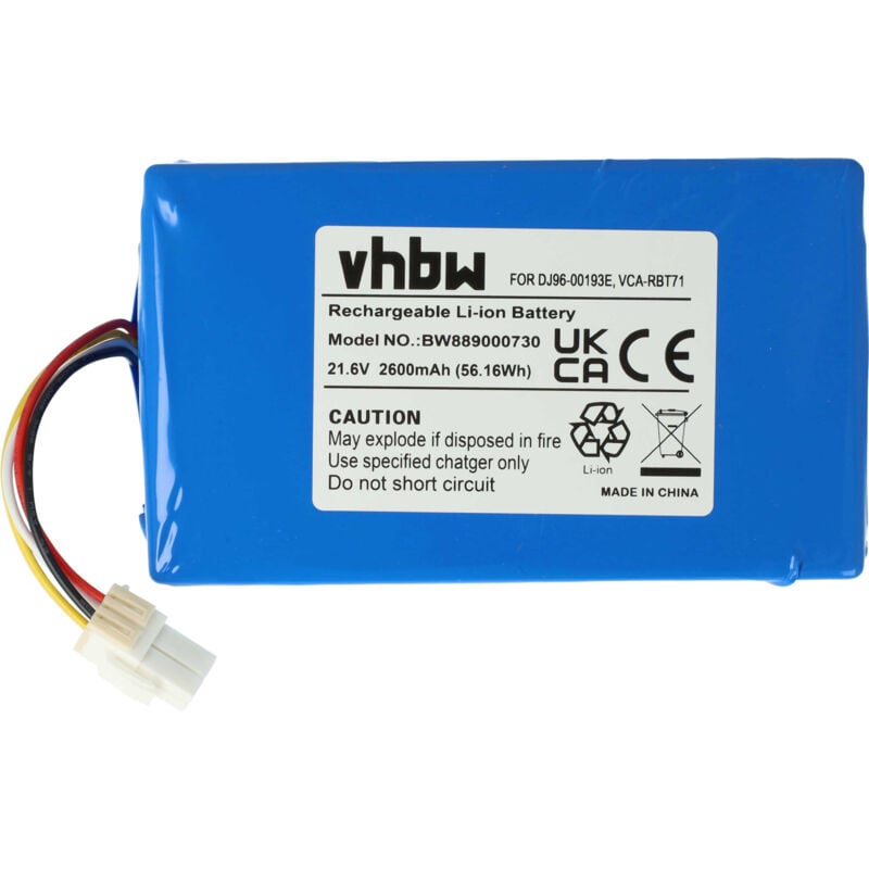Vhbw - 1x Batterie compatible avec Samsung Powerbot VR10M703CWG/GE, VR10M702PUW, VR10M703PWG robot électroménager (2600mAh, 21,6V, Li-ion) - Sans