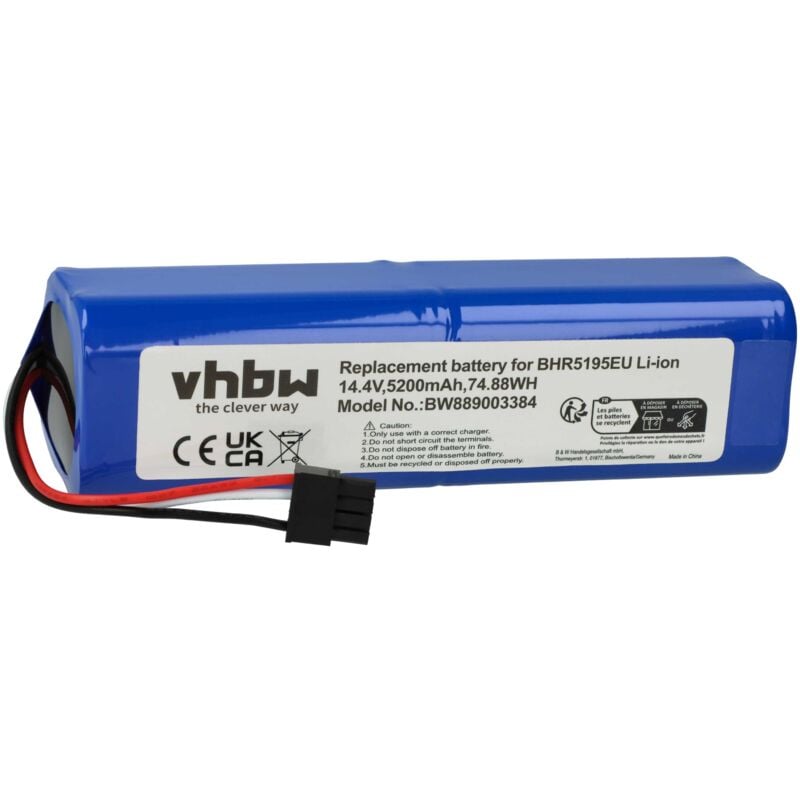 vhbw 1x Batterie compatible avec Xiaomi 34264, Mi Robot Vacuum-Mop 2 Ultra, BHR5195EU robot électroménager (5200mAh, 14,4V, Li-ion)