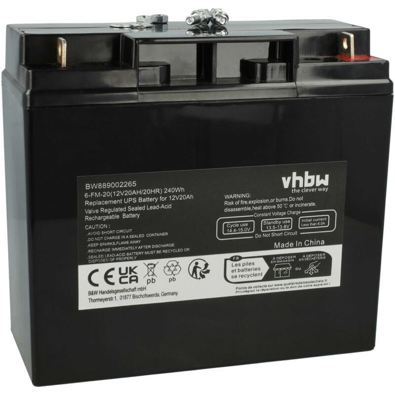 1x Batterie remplacement pour AGM10 pour asi (20Ah, 12V, agm) - Vhbw