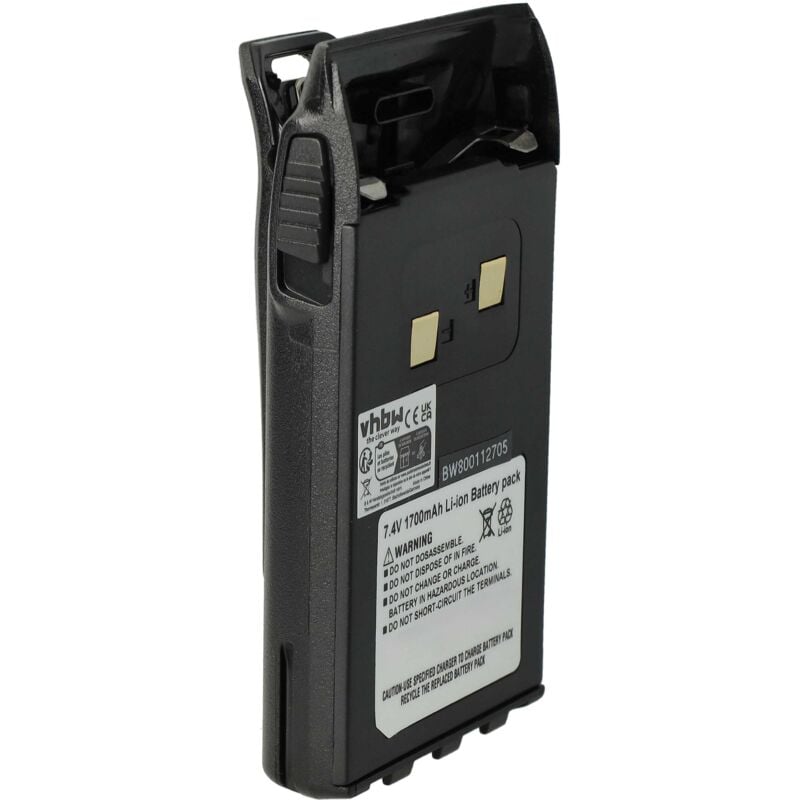Vhbw - 1x Batterie remplacement pour BLO-004, BLO-001, BLO-007 pour radio talkie-walkie (1700mAh, 7,4V, Li-ion) - avec clip de ceinture