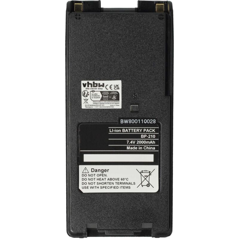 Vhbw - 1x Batterie remplacement pour Icom BP-222N, BP-222, BP-211N, BP-211 pour radio talkie-walkie (2000mAh, 7,4V, Li-ion) - avec clip de ceinture