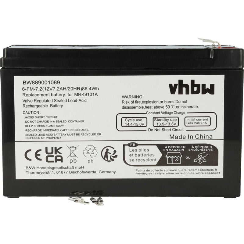 1x Batterie remplacement pour Panasonic LC-R127R2PG1, NP7-12L, R127R2PG1, UP-VW1245P1 pour asi (7200mAh, 12V, agm) - Vhbw