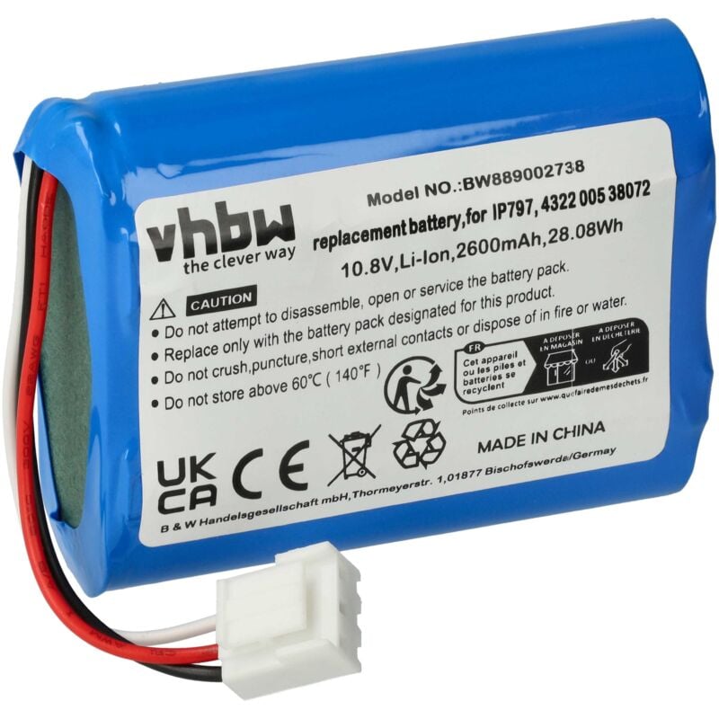 Vhbw - 1x Batterie remplacement pour Philips IP797, 4322 005 38072 pour robot électroménager (2600mAh, 10,8V, Li-ion, sans boîtier)