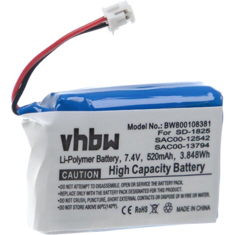 vhbw 1x Batterie remplacement pour Sportdog SAC00-12542 pour collier de dressage (520mAh, 7,4V, Li-polymère)