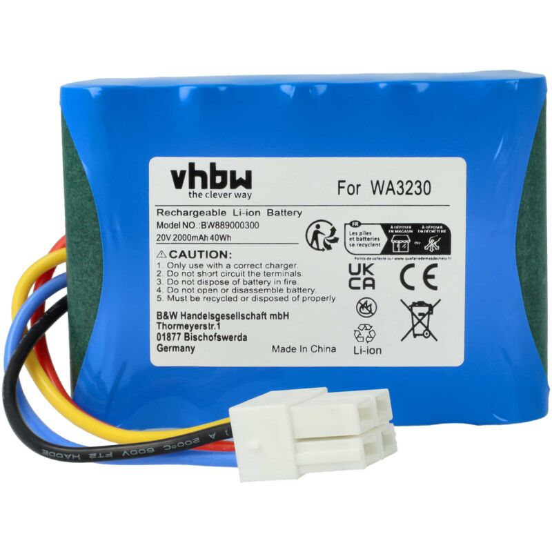 Vhbw - 1x Batterie remplacement pour Worx 50032492, 50032774, 50037124, WA3230, 50037194, WA3231, WA3572 pour tondeuse (2000mAh, 20V, Li-ion)