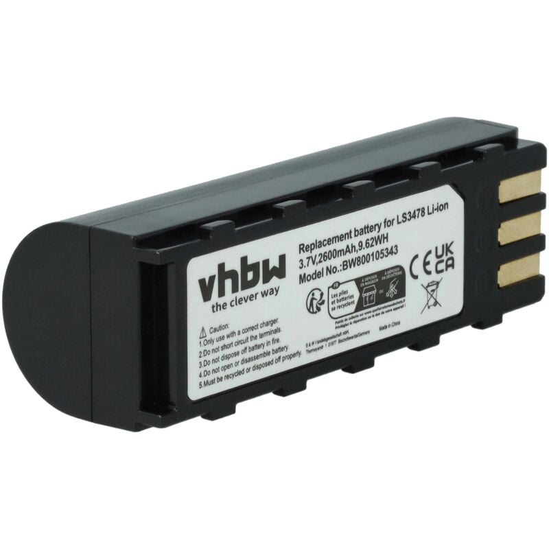 1x Batterie remplacement pour Zebra BTRY-LS34IAB00-00 pour scanner de code-barre pos (2600mAh, 3,7V, Li-ion) - Vhbw