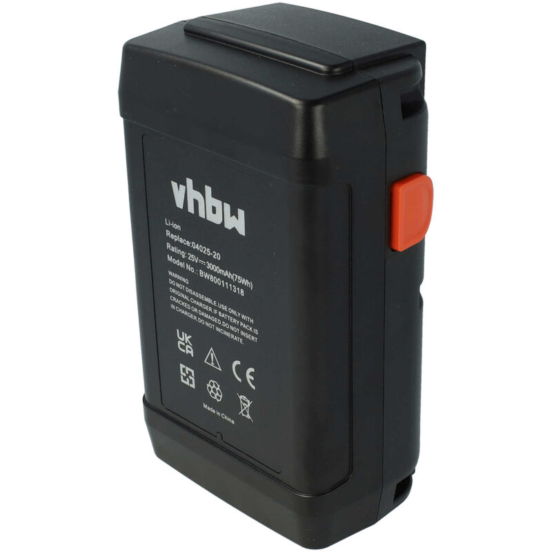 vhbw 1x Battery compatible with Gardena Cylinder Lawnmower 380 EC (4028-20), 380 Li (4025-20), 380 C (4024-20) (3000mAh, 25 V, Li-Ion)