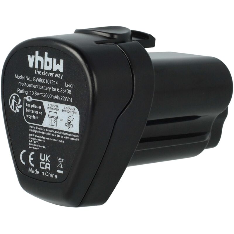 Vhbw - 1x Battery compatible with Metabo PowerMaxx sb Basic, PowerMaxx sla led, PowerMaxx ssd Power Tools (2000 mAh, Li-Ion, 10.8 v)