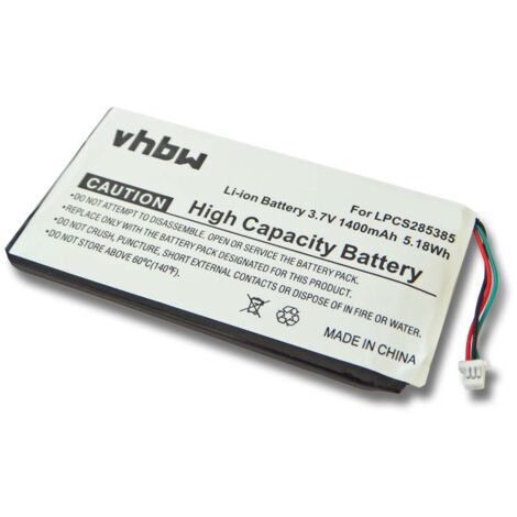 vhbw 1x Battery Replacement for Creative Labs LPCS285385, BA20603R79914, DVP-HD0003 for MP3-Player Music Player (1400mAh, 3.7 V, Li-Ion)