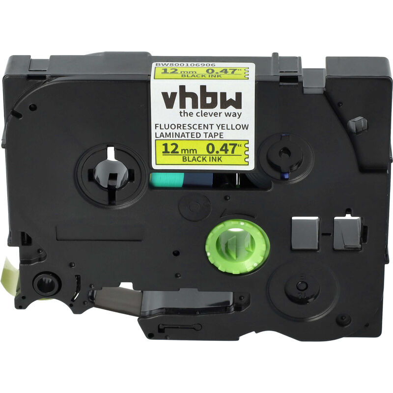 Vhbw - Label Tape Compatible With Brother Pt P300bt, P700, H300li, R Rl-700s, H75, H75s Label Printer 8m X 12 Mm, Black On Neon-yellow