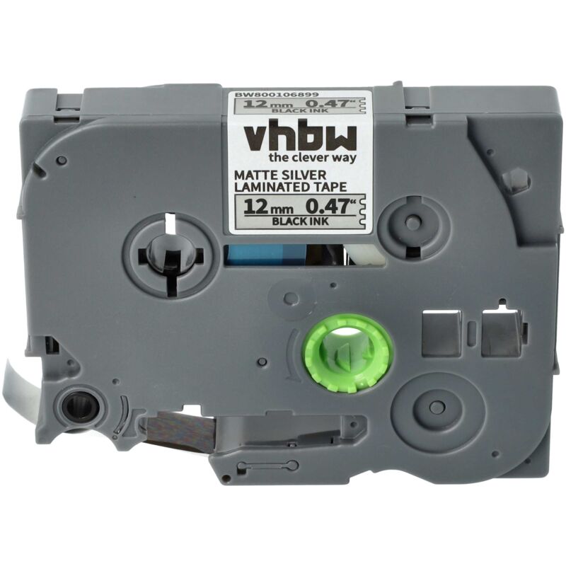 Vhbw - Label Tape compatible with Brother st 1150, 1150DX, 5 Label Printer 8m x 12 mm, Black on Matt-Silver