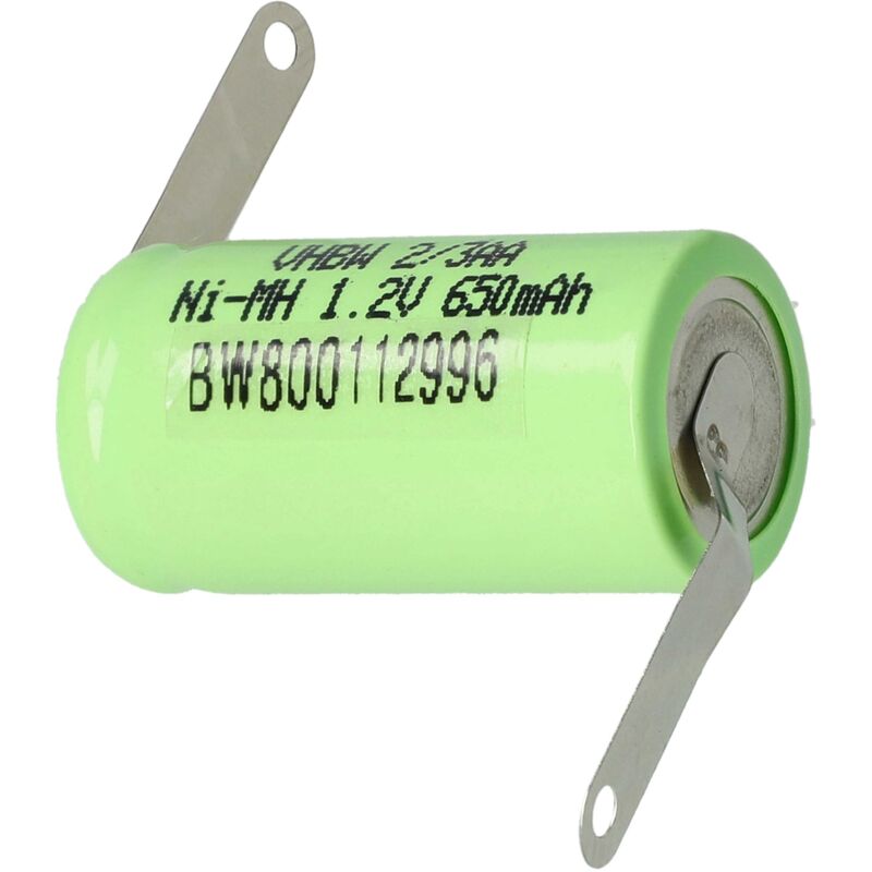 

vhbw 2/3AA NI-MH Pila industrial 650mAh (1.2V) Z-Lötfahne para modelismo, lámparas solares, teléfonos, etc.