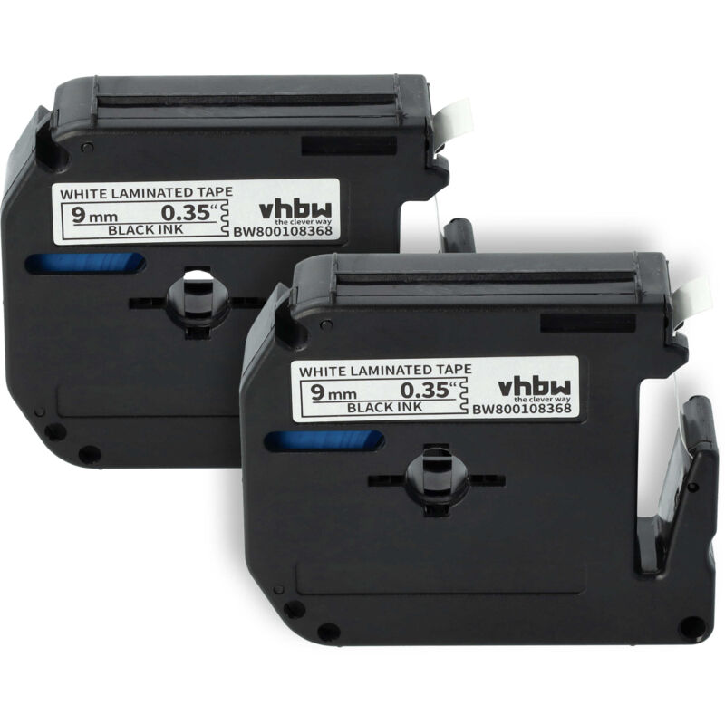 Vhbw - 2x Schriftband-Kassette kompatibel mit Brother P-Touch 70HK, 70BM, 70SP, 70BMH, 70HOL, 70BBVP, 70HOT Etiketten-Drucker 9mm Schwarz auf Weiß