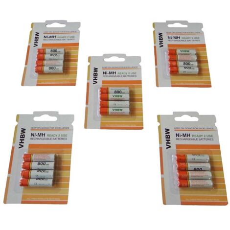 vhbw 20x Batteries AAA micro compatible avec Siemens Gigaset C570, C570HX, C575, C430HX téléphone fixe sans fil (800mAh, 1,2V, NiMH)