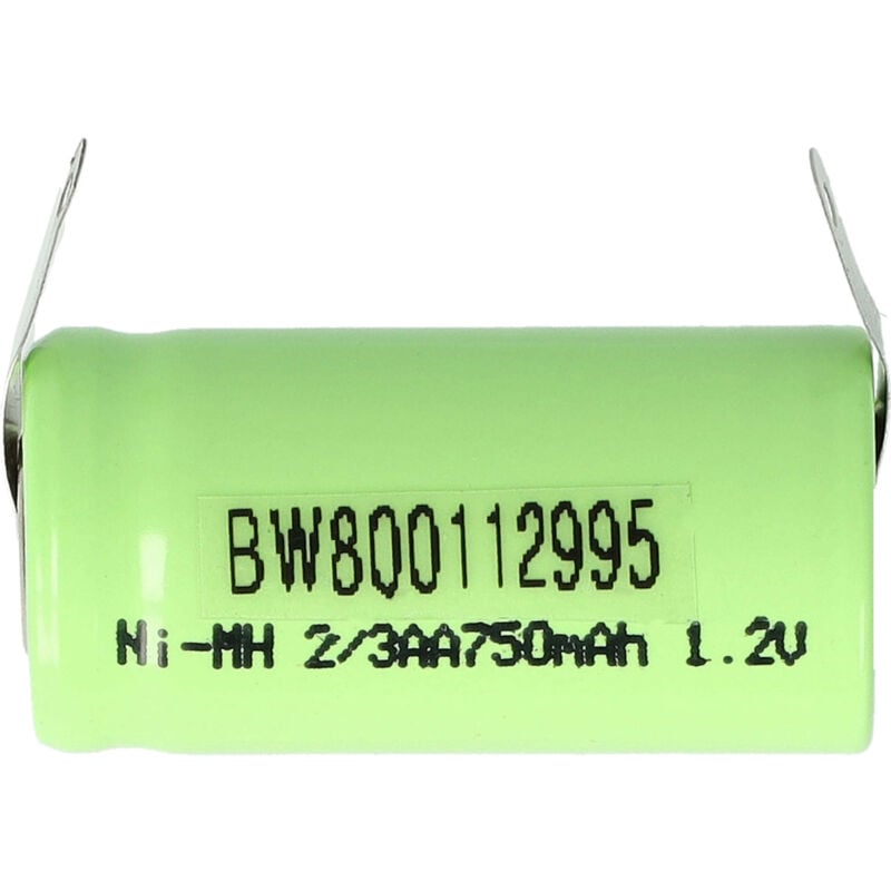 Vhbw - 2/3AA ni-mh pile batterie 750mAh (1.2V) cosse à souder en u pour la fabrication de modèles, éclairage solaire, téléphone, etc.